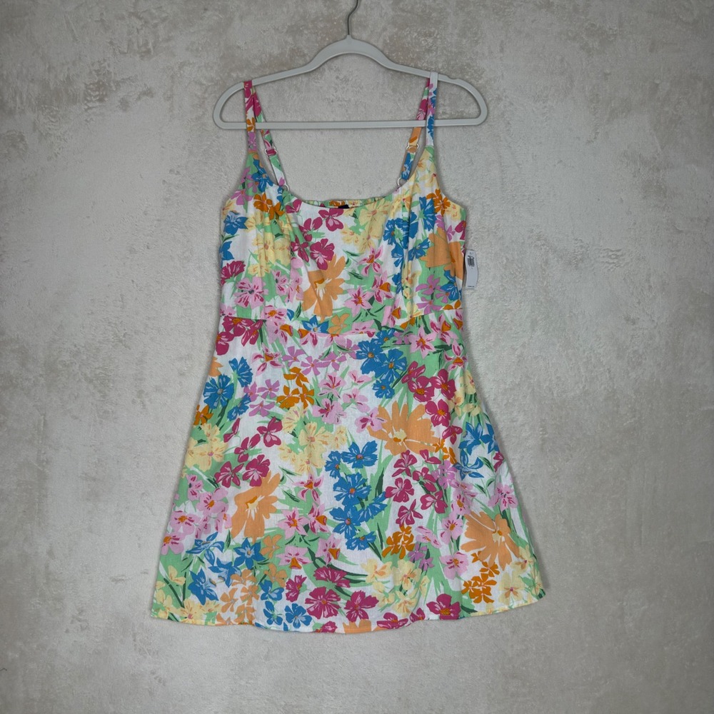 Old Navy Women Floral Linen Blend Mini Sun Dress Multicolor Smocked Large NEW